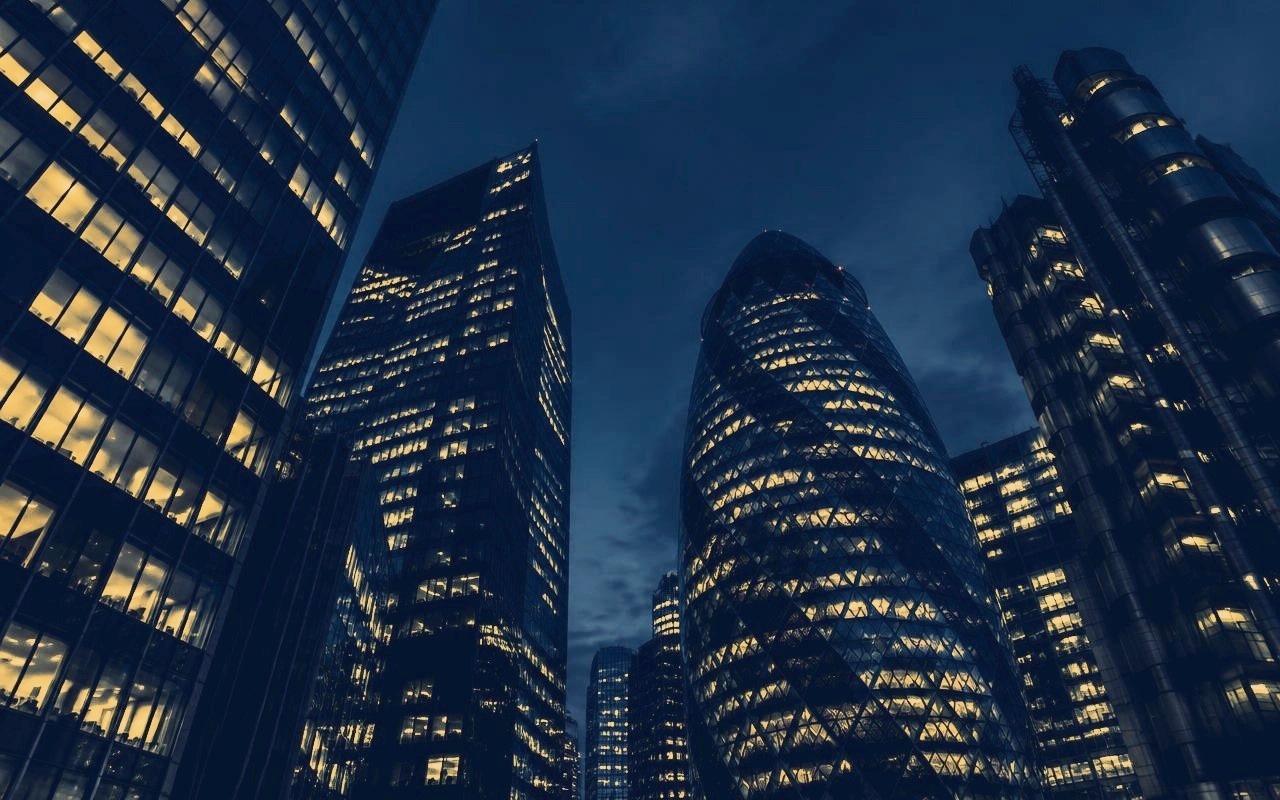 London City office towers at dusk