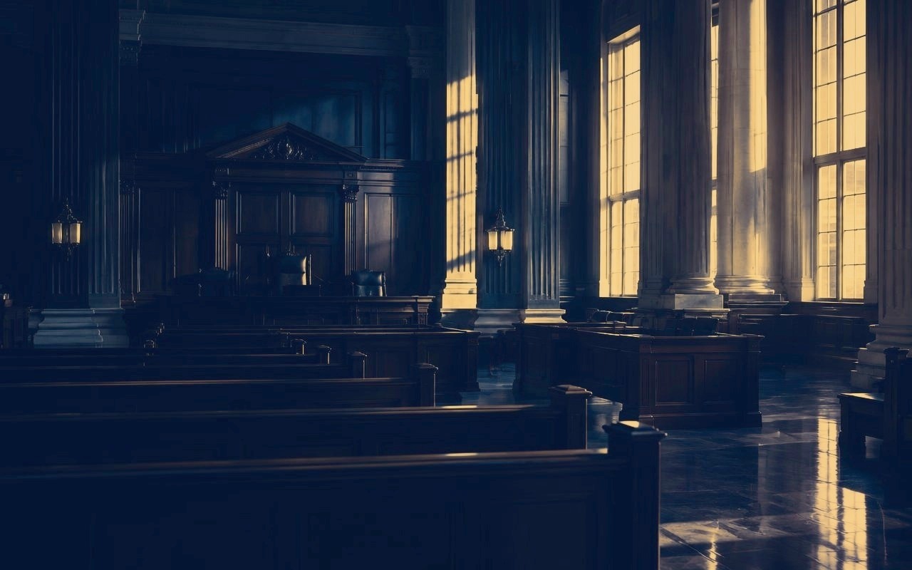 Courtroom interior lit by daylight