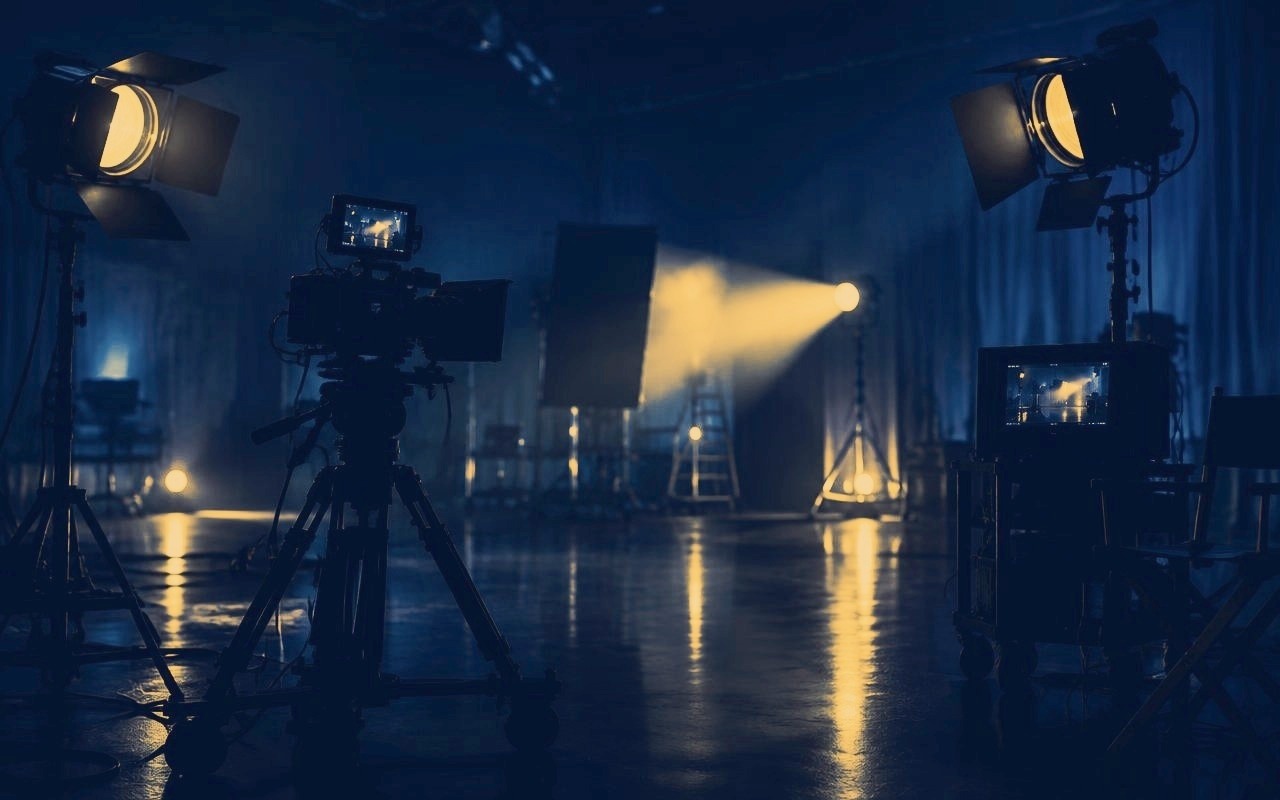 Film studio lighting and camera equipment